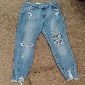 Women's Distressed Boyfriend Jeans - Blue